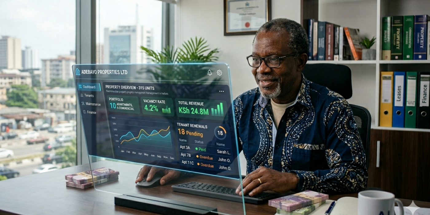 Landlord reviewing a transparent property management dashboard